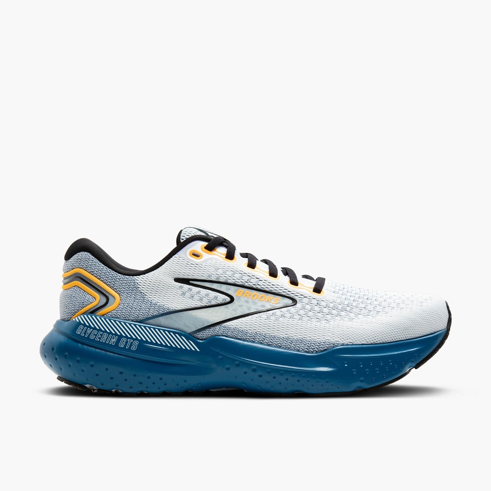 Chaussures Running Route Brooks Glycerin GTS 21 Blanche Bleu Orange Homme | IHU-8893548